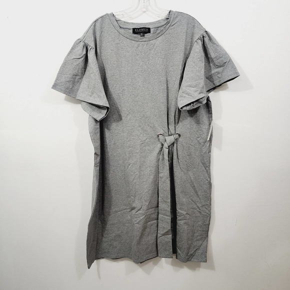 Eloquii Gray Tie Waist Flared Bell Sleeve Shirt Dress Womens Plus Size 14 16 1X - Picture 11 of 15